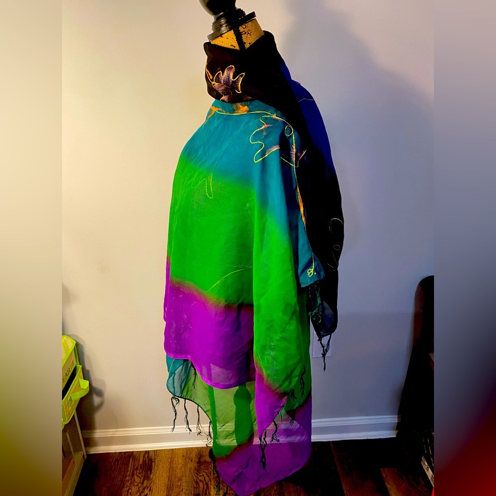 Exotique | Bright & Colorful Fringed Polyester Scarf/Wrap